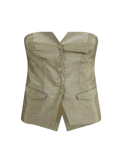 lurex linen bustier top with front button closure