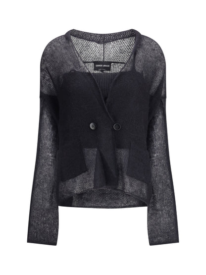 GIORGIO ARMANI 44 double-breasted cardigan and top in a wool and mohair blend twin-set