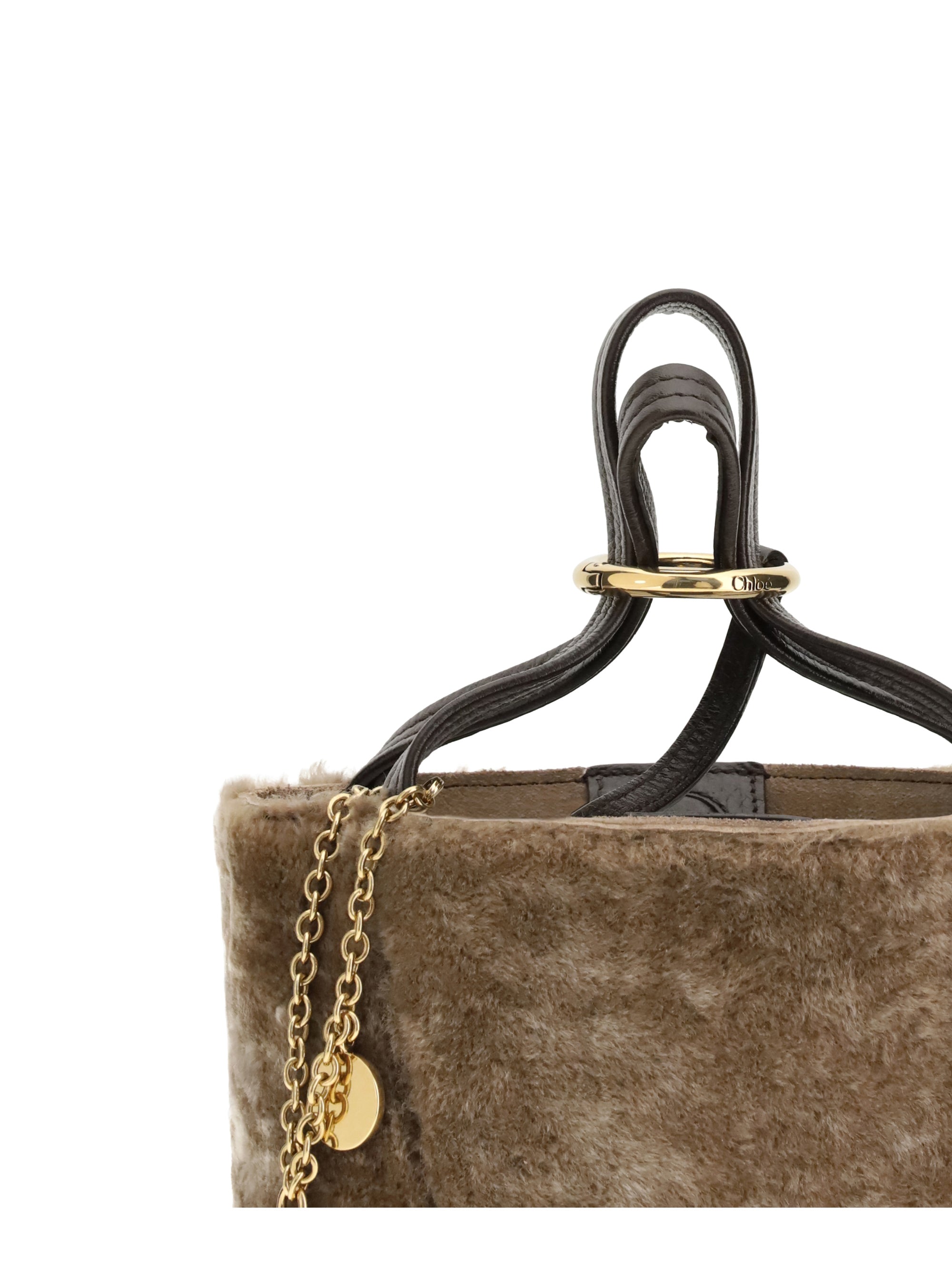 shearling small spin tote bag