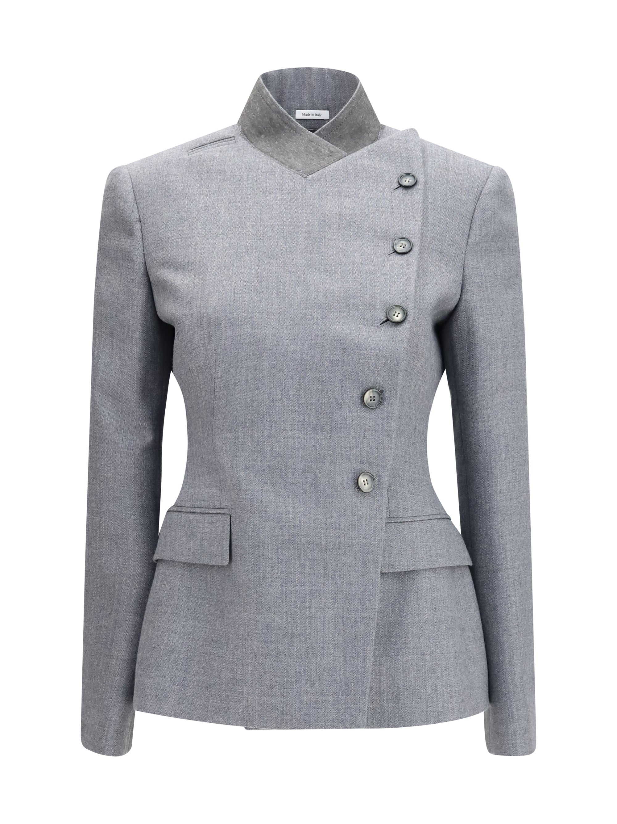 pinstripe wool jacket with crossed lapels