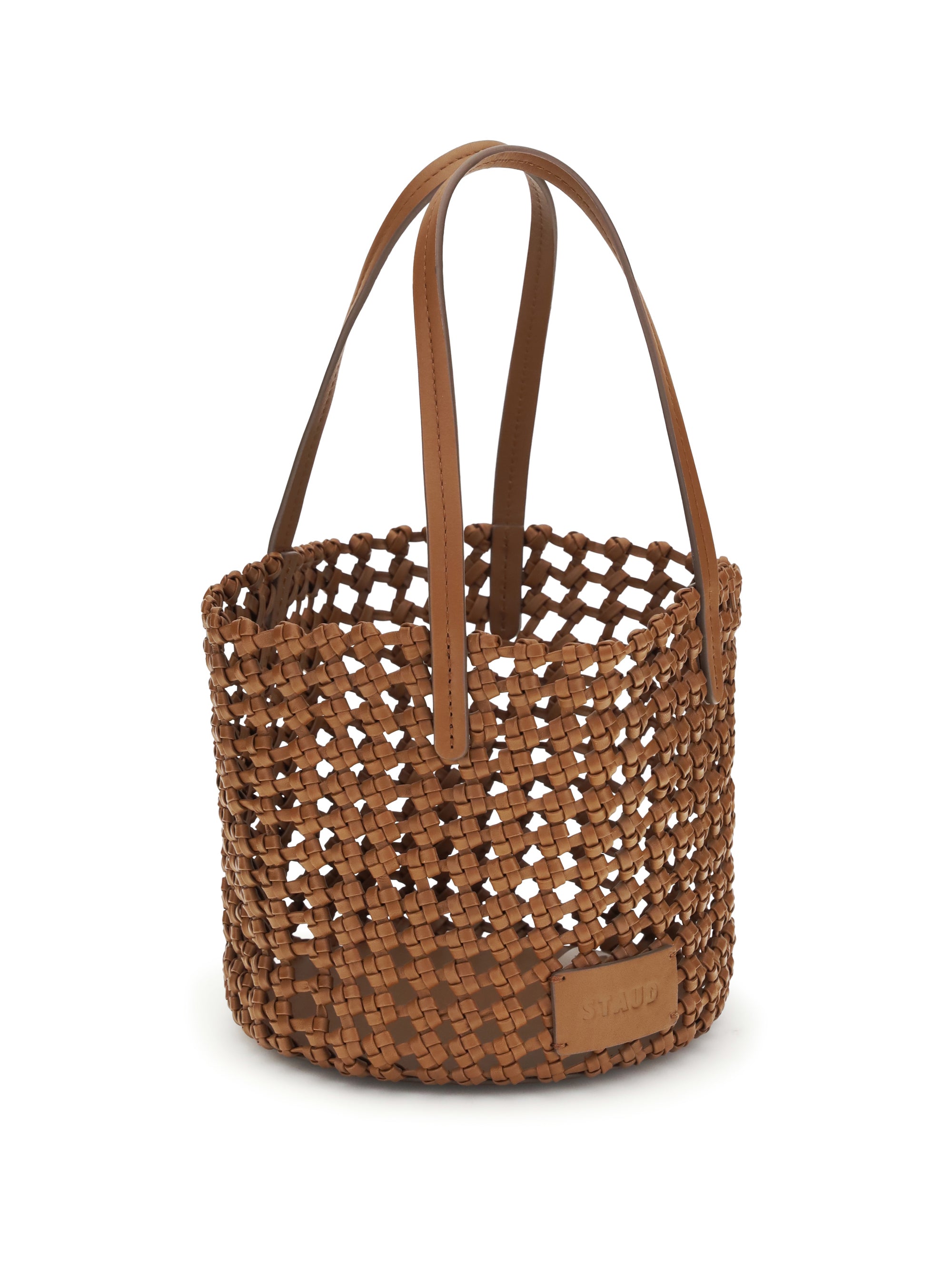 woven leather bucket bag