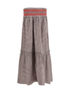 checked cotton skirt with gathered waist