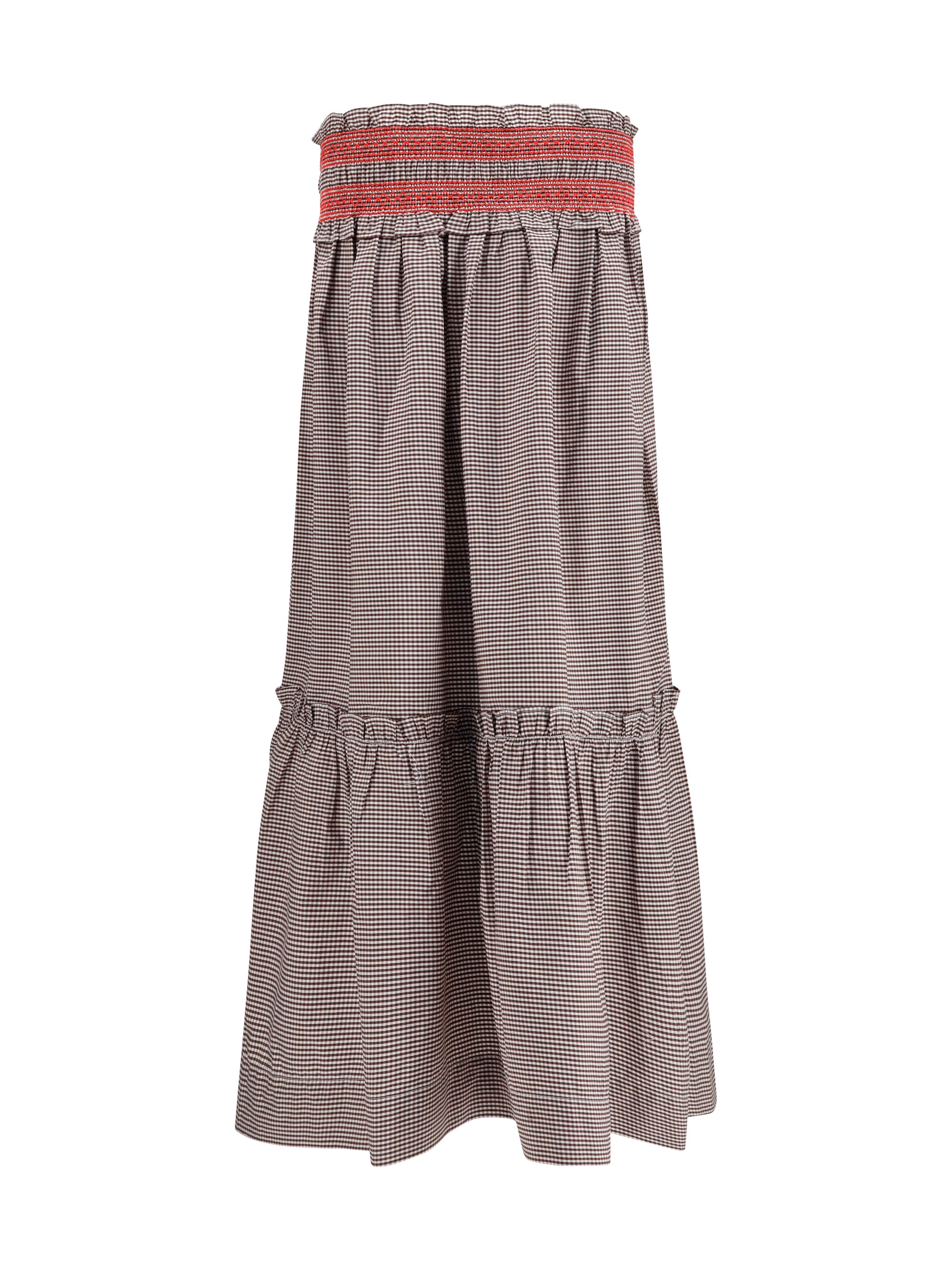 checked cotton skirt with gathered waist