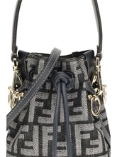 FENDI OS mon tresor denim-effect ff jacquard mini bucket bag