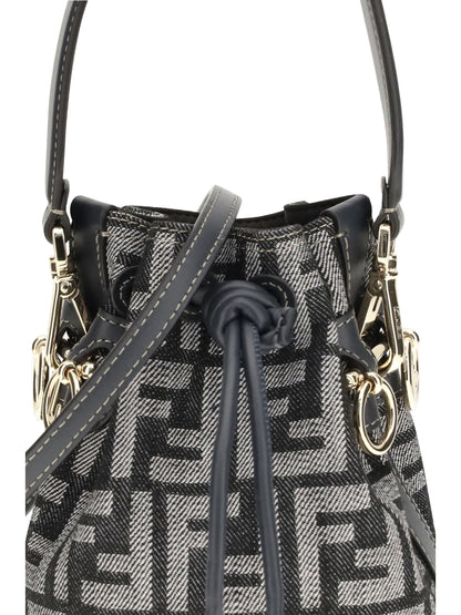 FENDI OS mon tresor denim-effect ff jacquard mini bucket bag