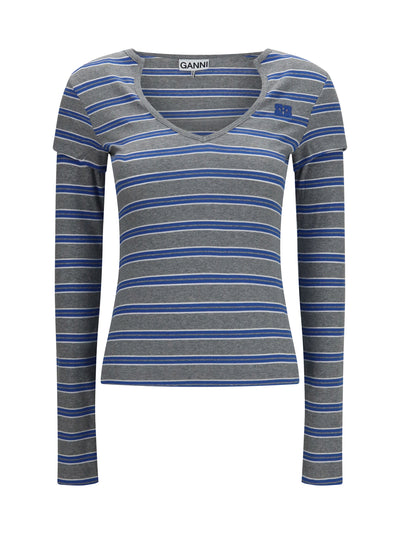 ribbed v-neck long-sleeve t-shirt