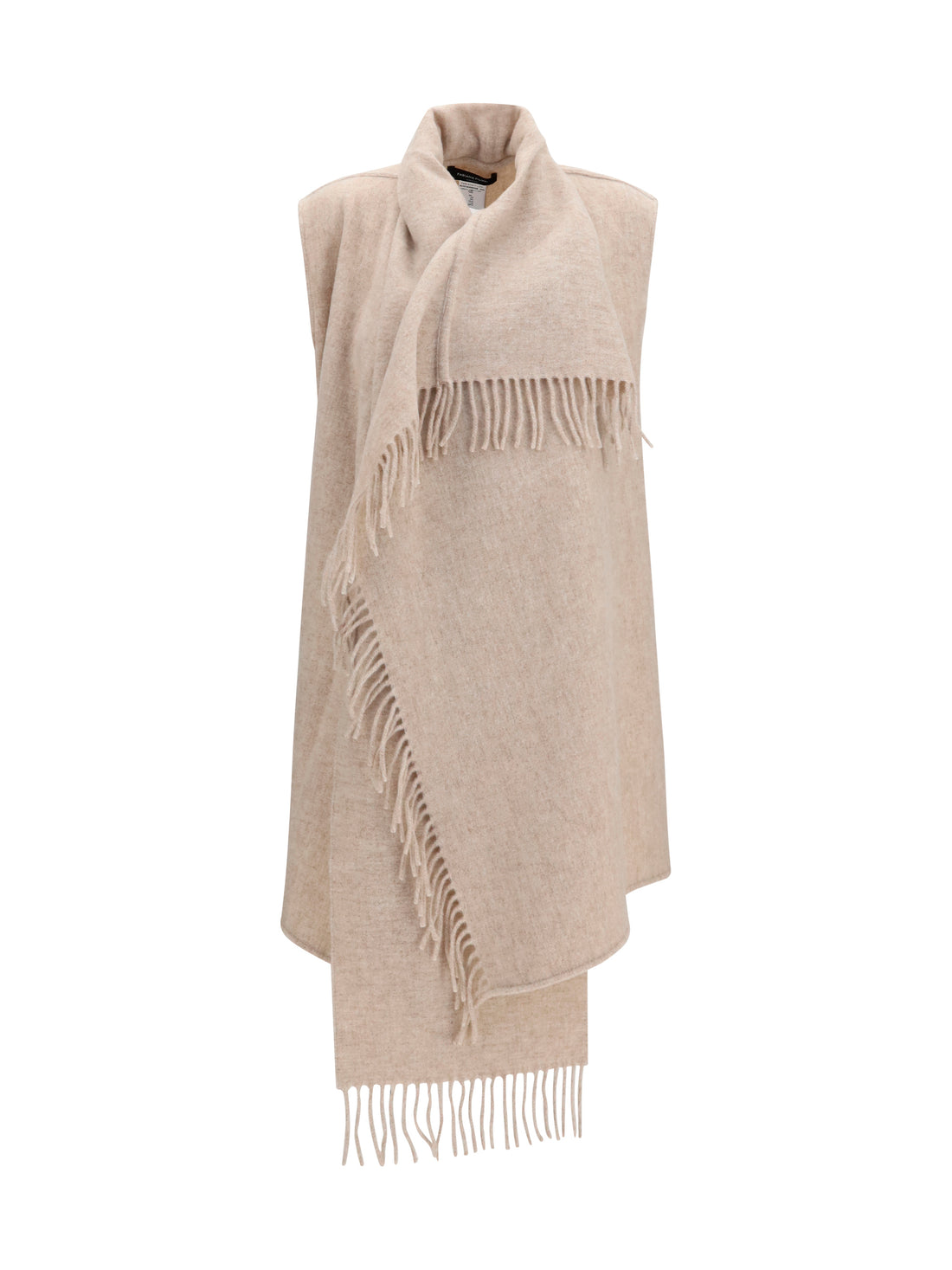 FABIANA FILIPPI OS high-neck wool cape with concealed closure and fringes