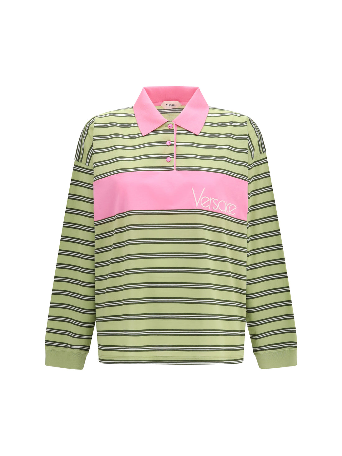 VERSACE 38 striped intarsia cotton polo with embroidered logo