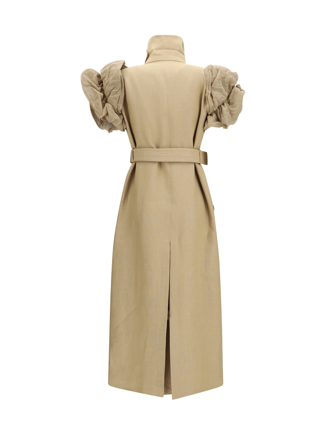 MAX MARA 40 sleeveless long trench coat with organza ruffles