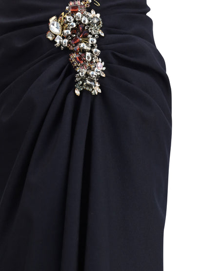 DRIES VAN NOTEN 38 sovora blue midi skirt with lateral jewel embellishment