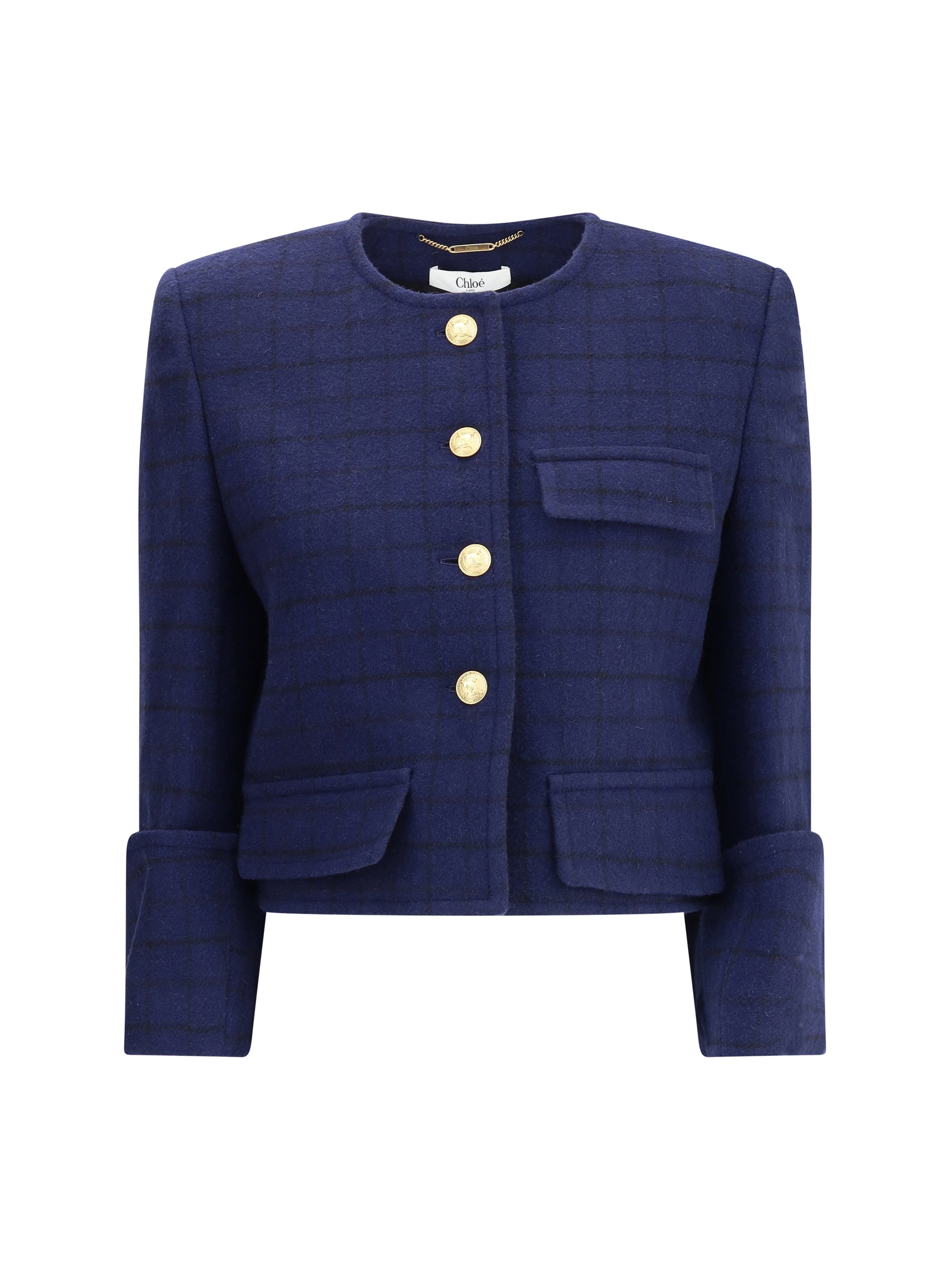 CHLOÉ 40 boxy jacket in wool plaid 