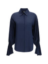 silk-blend shirt with bell sleeves