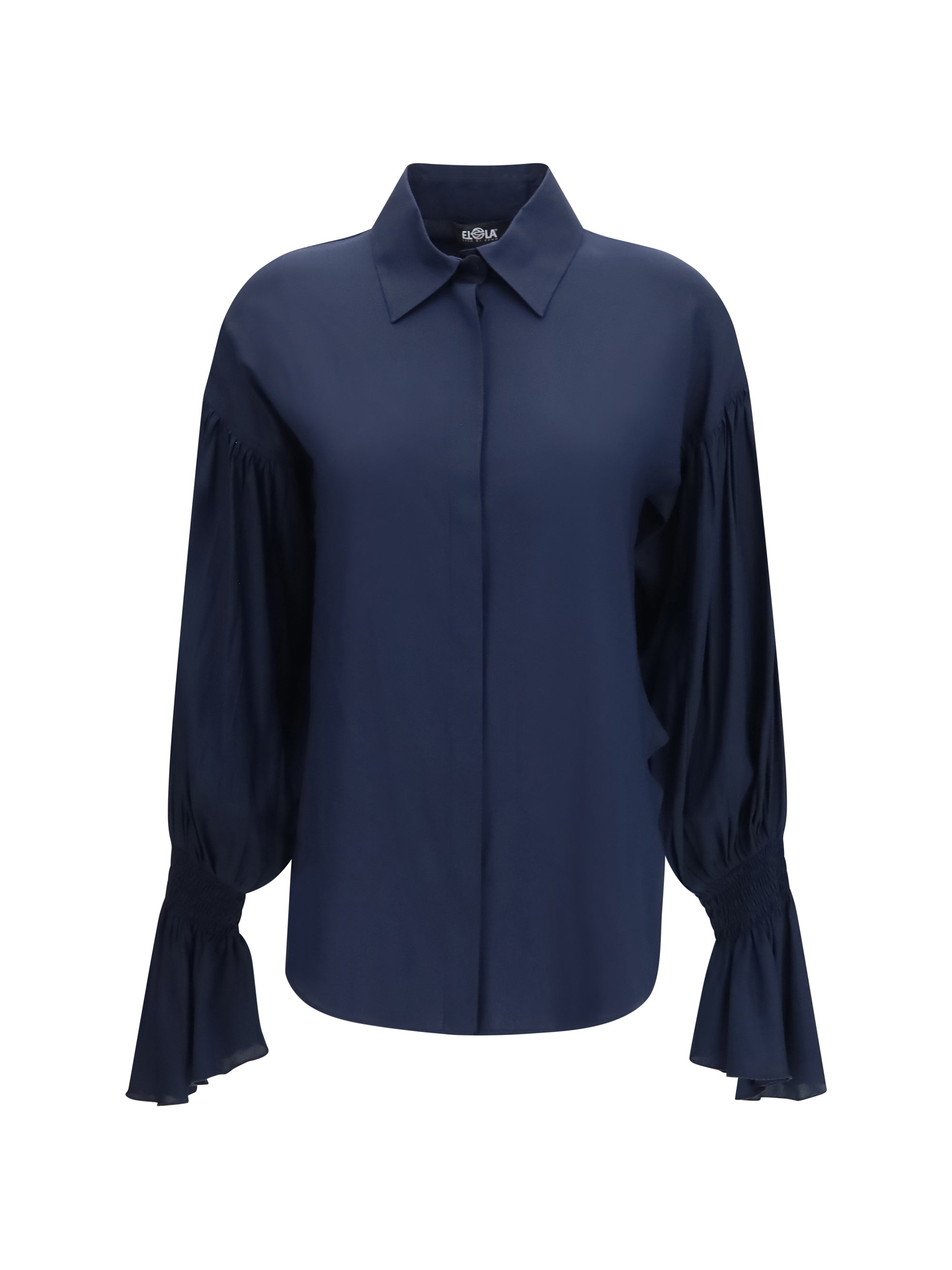 silk-blend shirt with bell sleeves