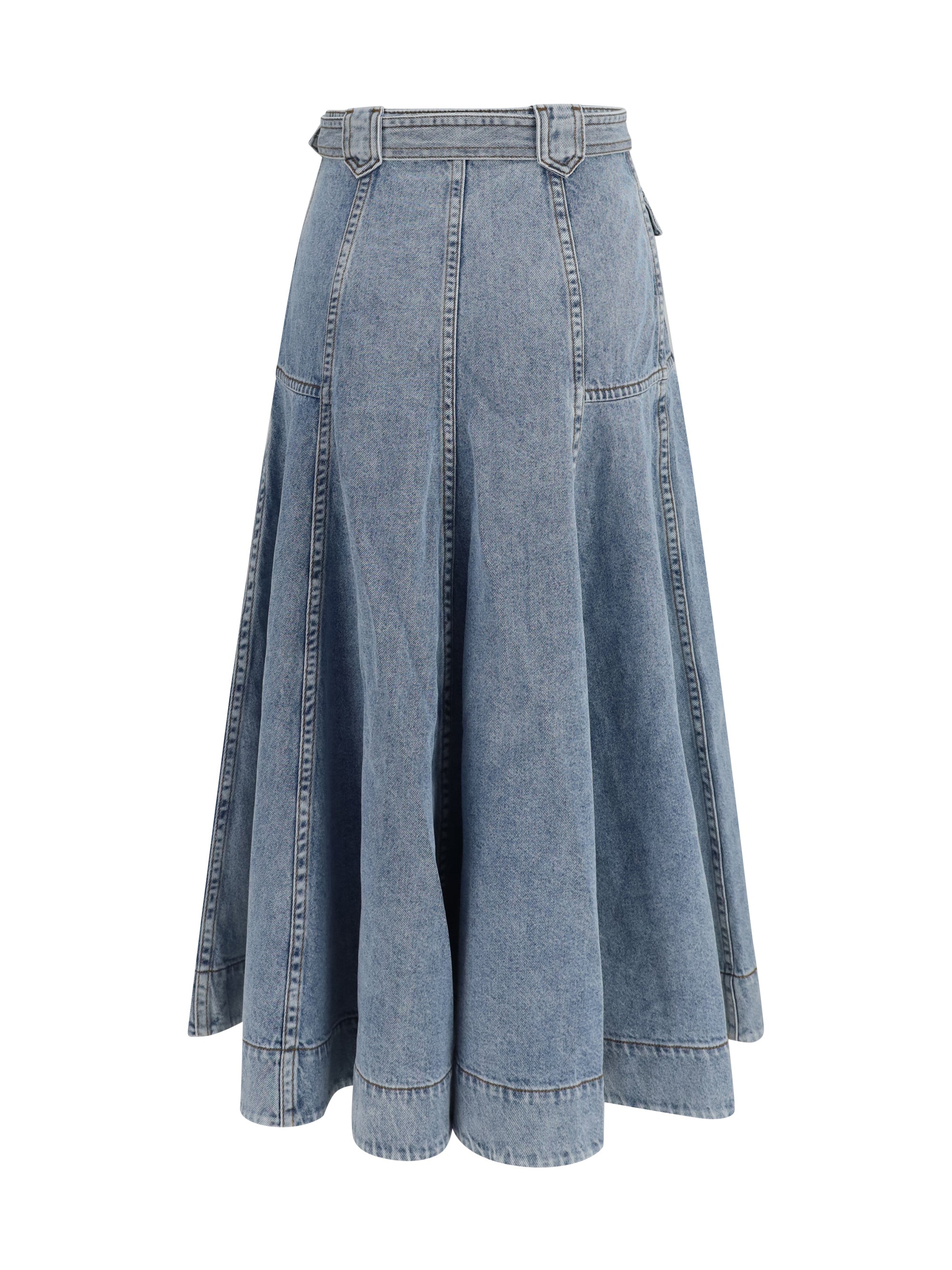 utility denim midi skirt