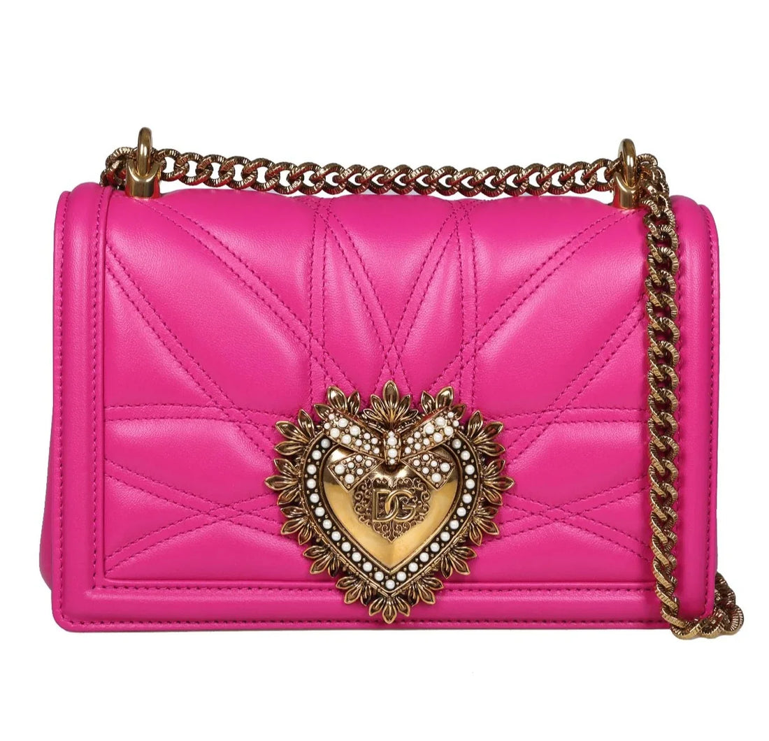 DOLCE & GABBANA Medium Devotion Fuchsia Leather Shoulder Bag – Pink