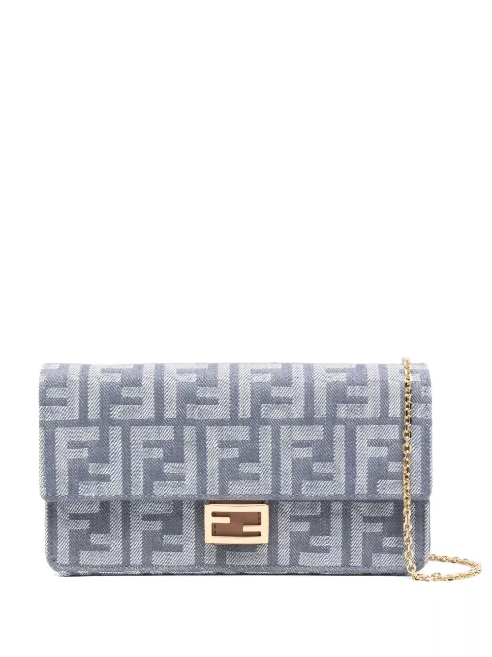 Fendi Denim-effect Ff Jacquard Baguette Wallet On Chain