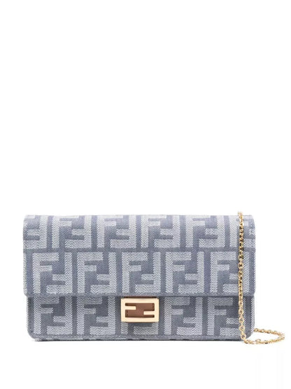 Fendi Denim-effect Ff Jacquard Baguette Wallet On Chain