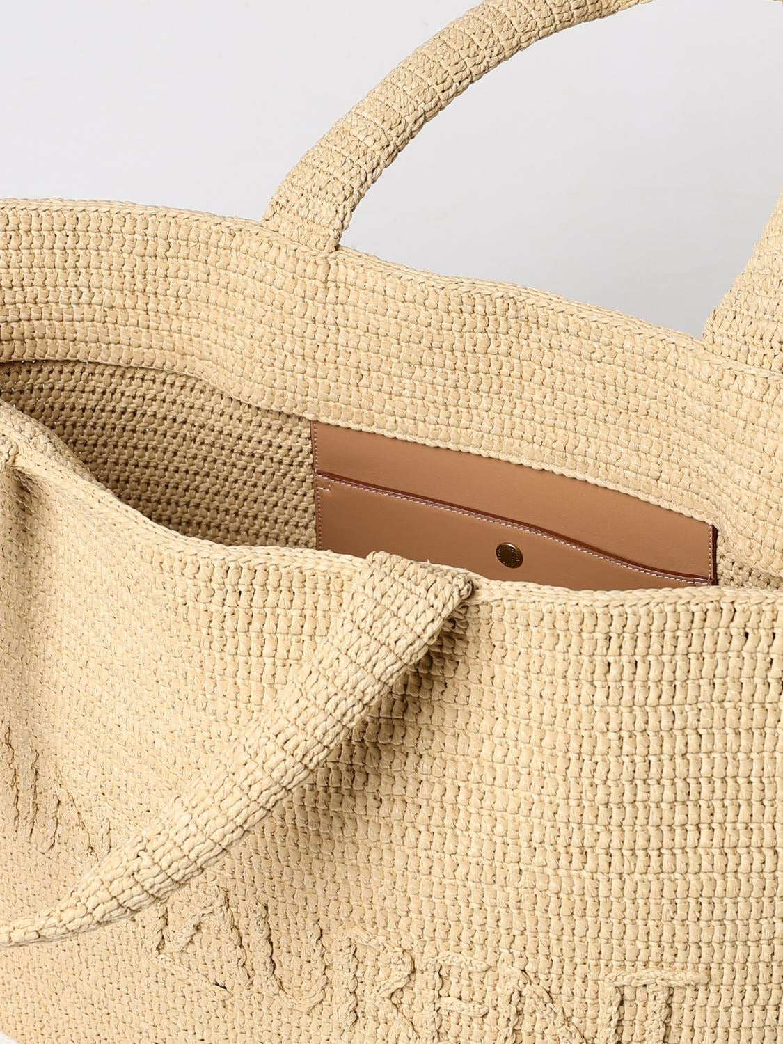 Logo Beige Raffia Tote