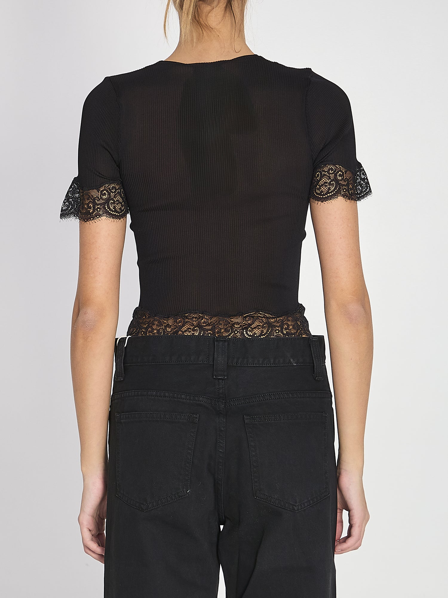 SAINT LAURENT M silk jersey and lace t-shirt