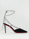mules in suede with rhinestones