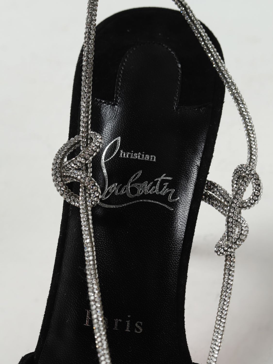 mules in suede with rhinestones