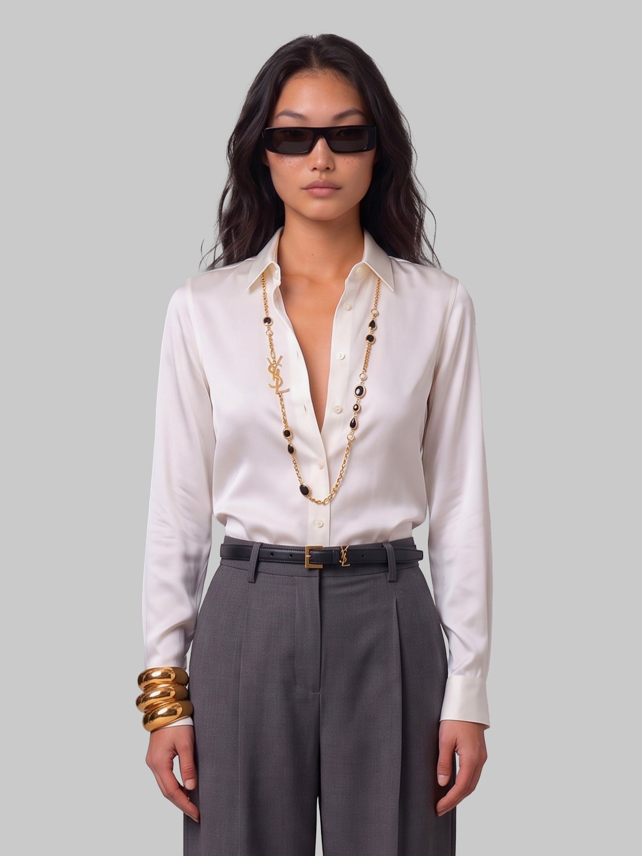 white stretch silk shirt
