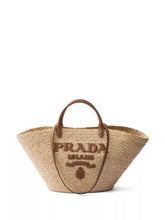 Prada Large Raffia And Leather Shopping Bag