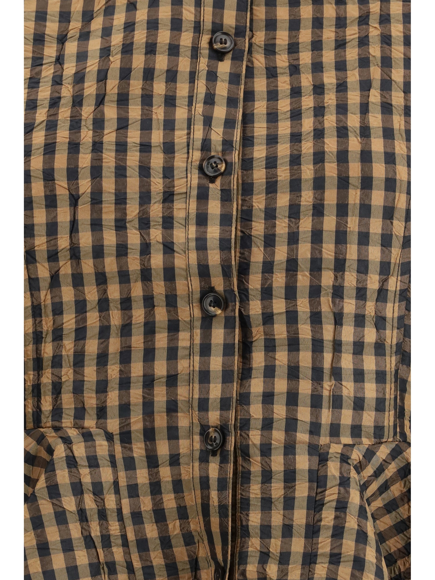 GANNI 36 blouse in crinkled checked taffeta