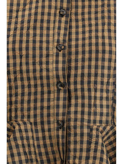 GANNI 36 blouse in crinkled checked taffeta