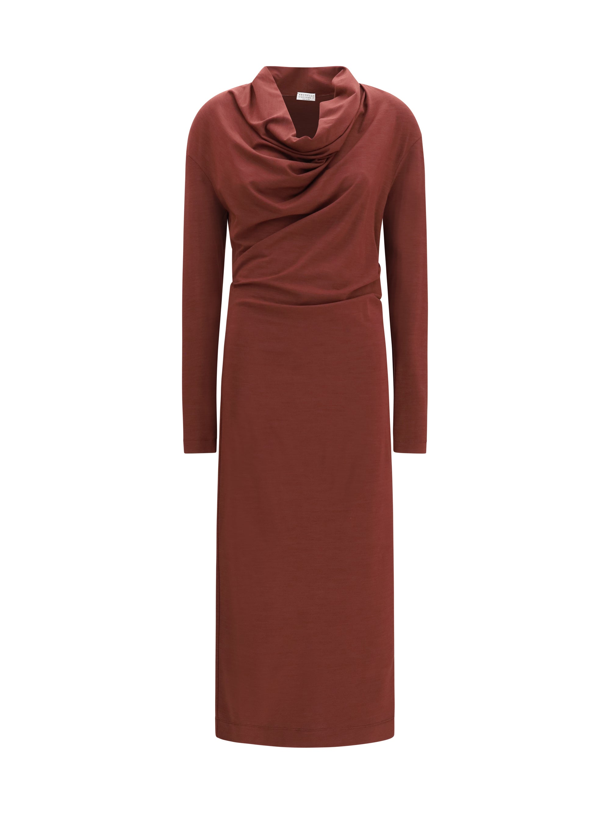techno wool jersey draped dress with monili
