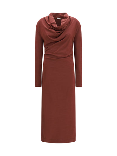 techno wool jersey draped dress with monili