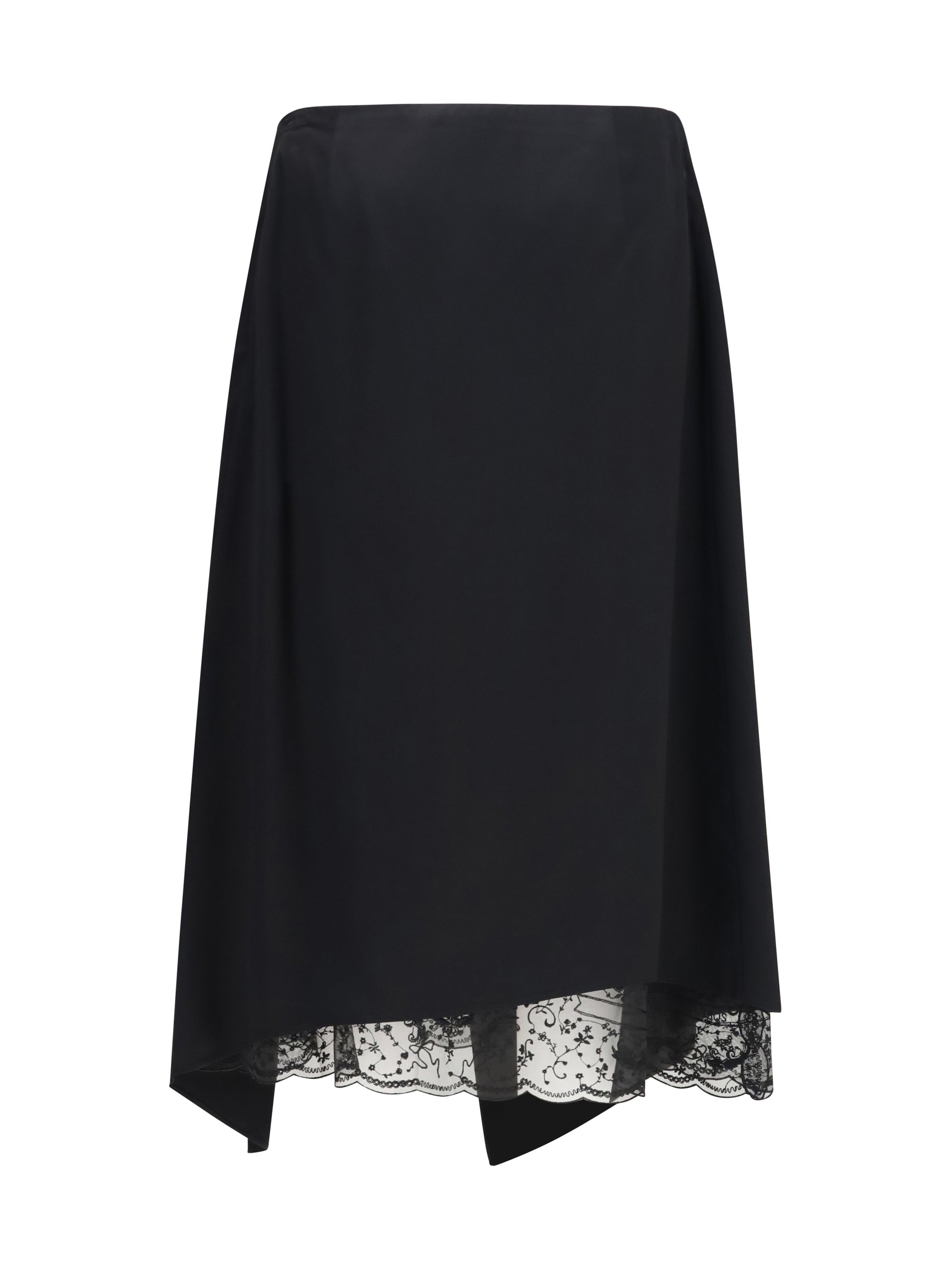 layered satin skirt with lace details