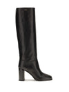 high leather boots with screen-printed logo