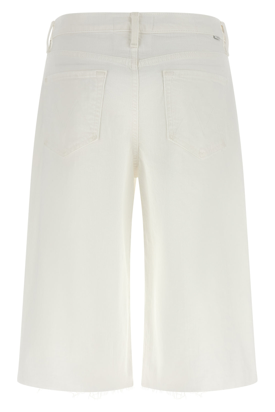 MOTHER 26 the whole lot zip twist fray denim bermuda shorts in semi-rigid totally innoc