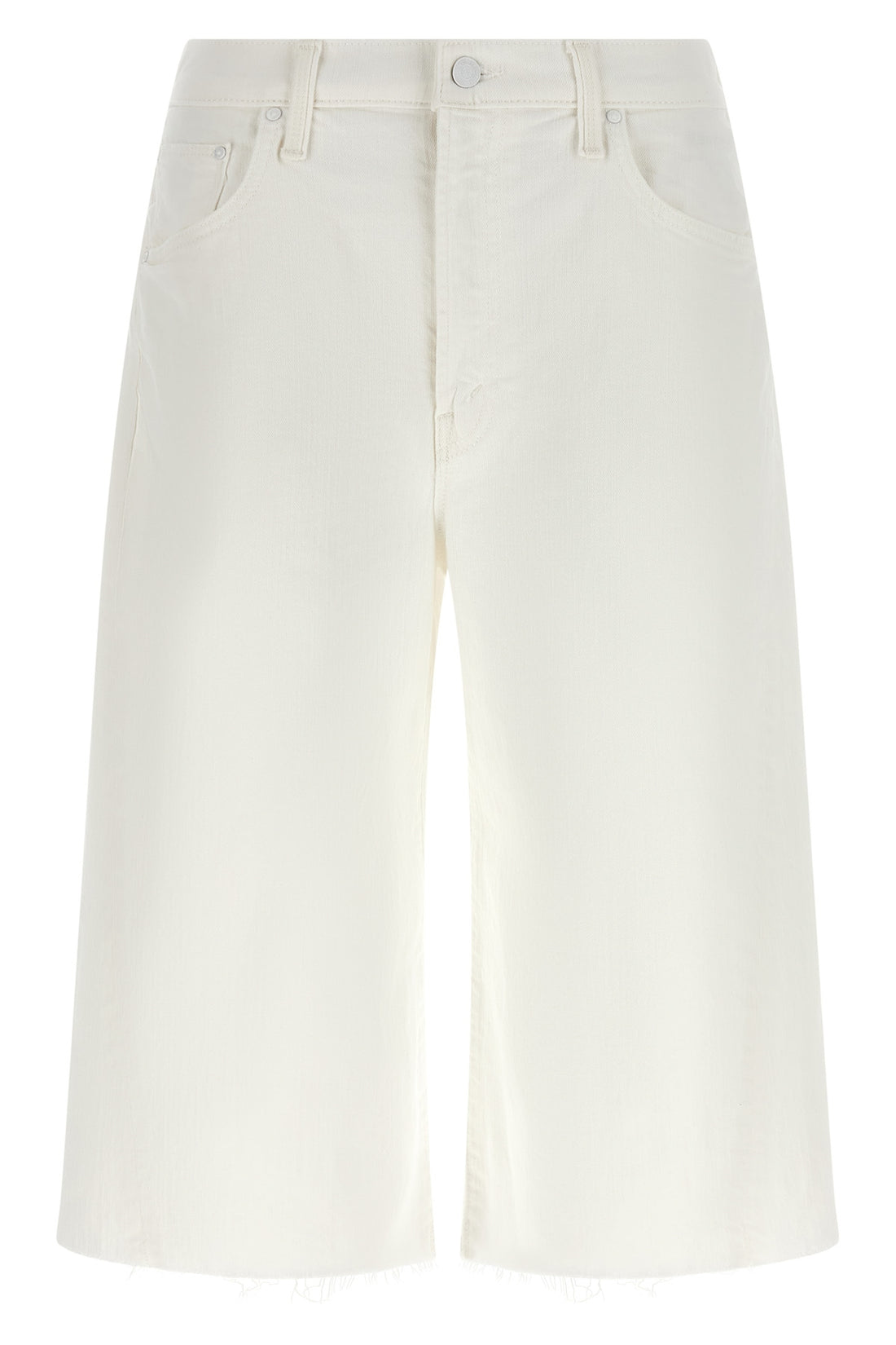 MOTHER 26 the whole lot zip twist fray denim bermuda shorts in semi-rigid totally innoc