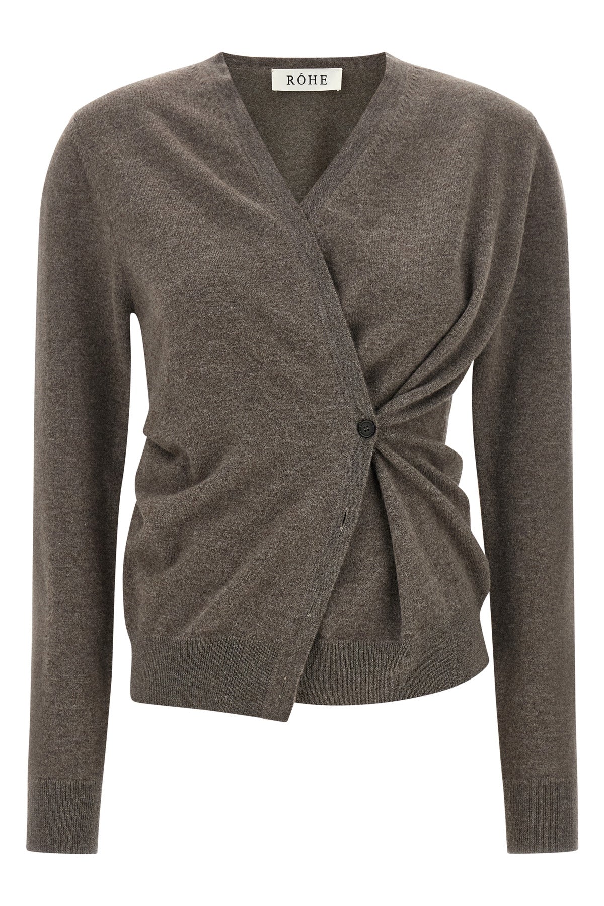 the rohe twisted ballet cardigan redefines knitwear through a precise asymmetric