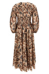 long ascension tie billow maxi dress in all-over floral indienne blue patterne