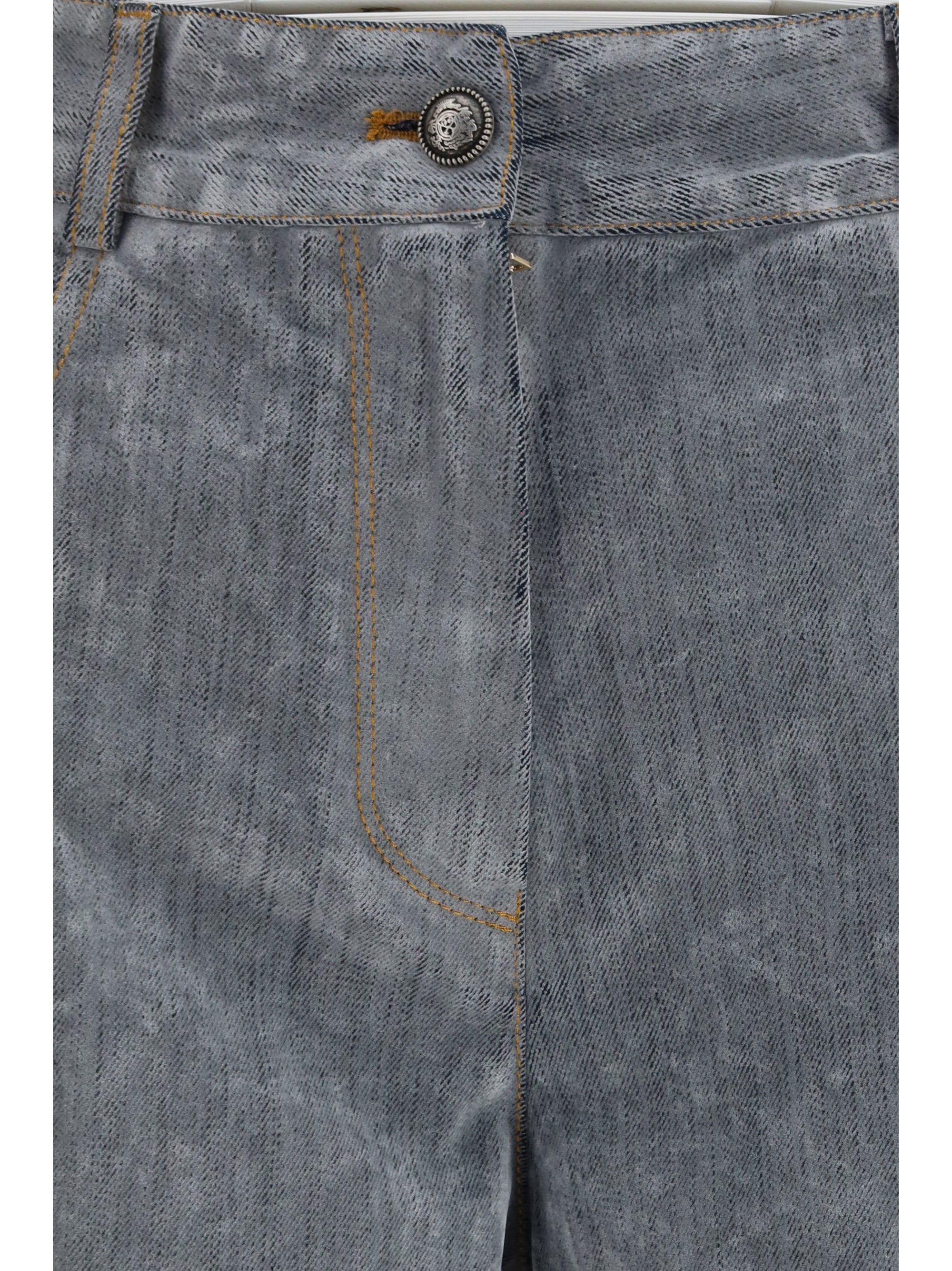 wide leg jeans in flocked denim