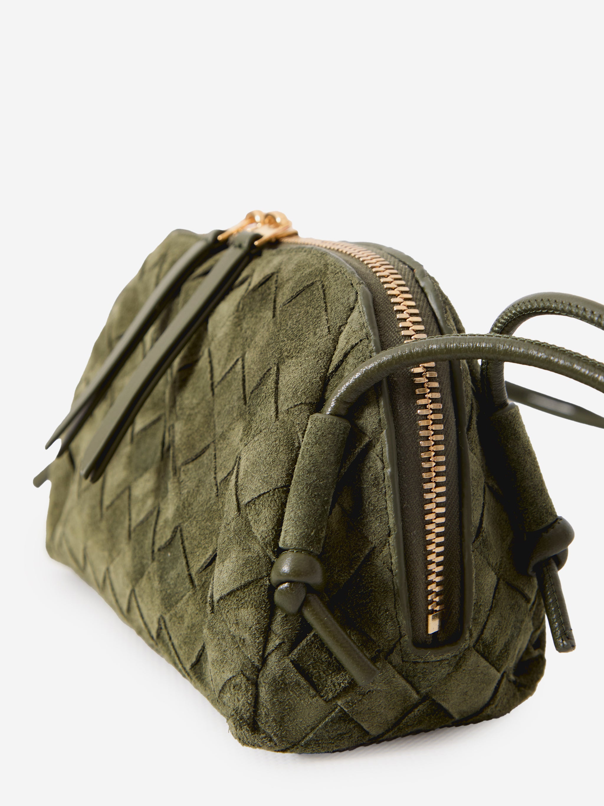 green tweed intrecciato concert suede bag