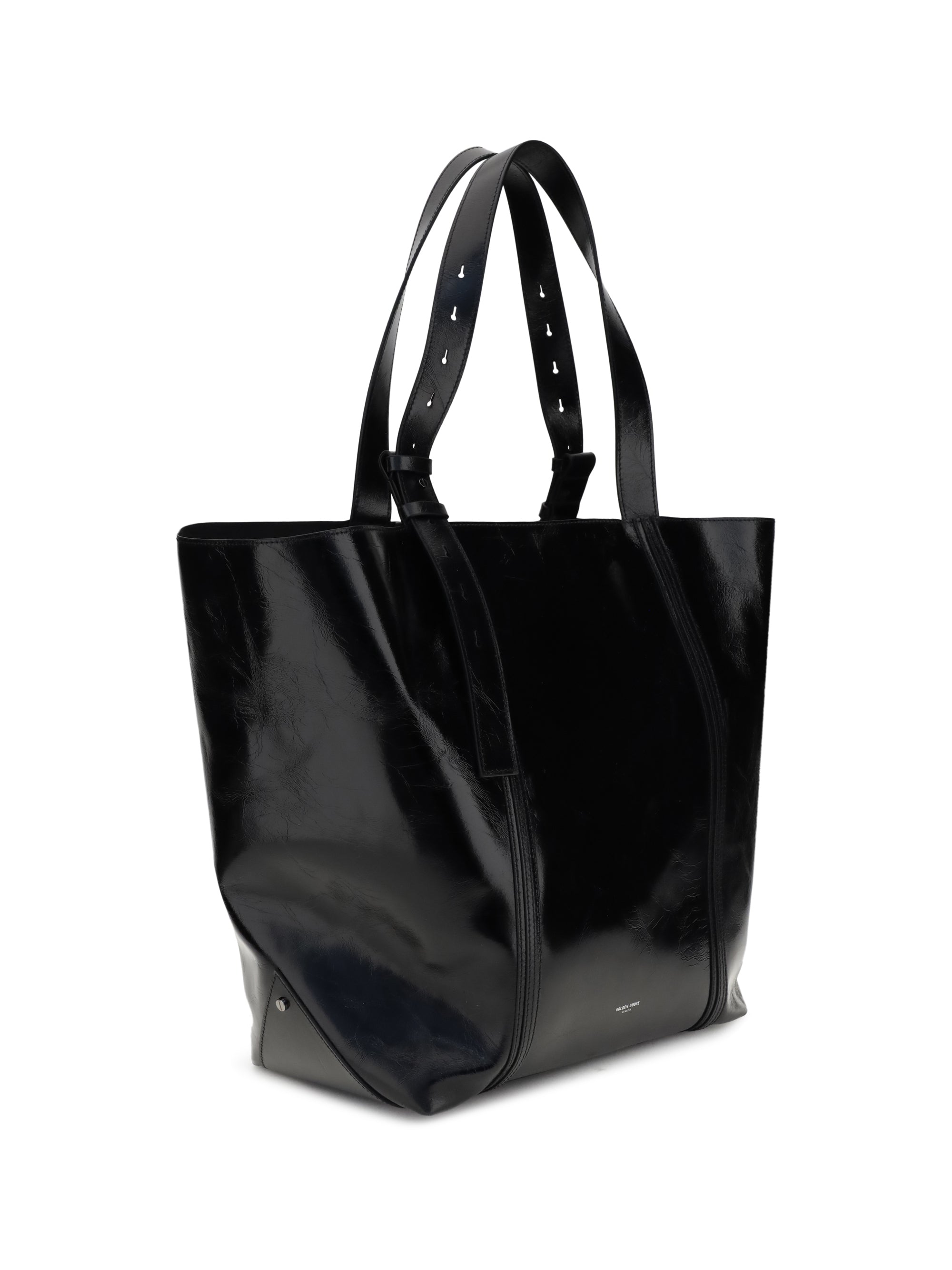 glossy leather tote bag