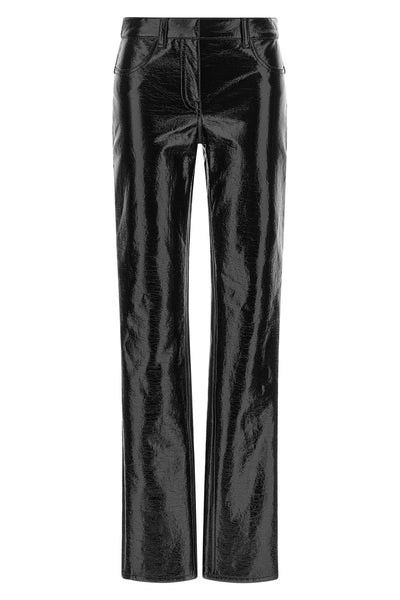 the courrèges trousers redefine the classic silhouette through a glossy finish