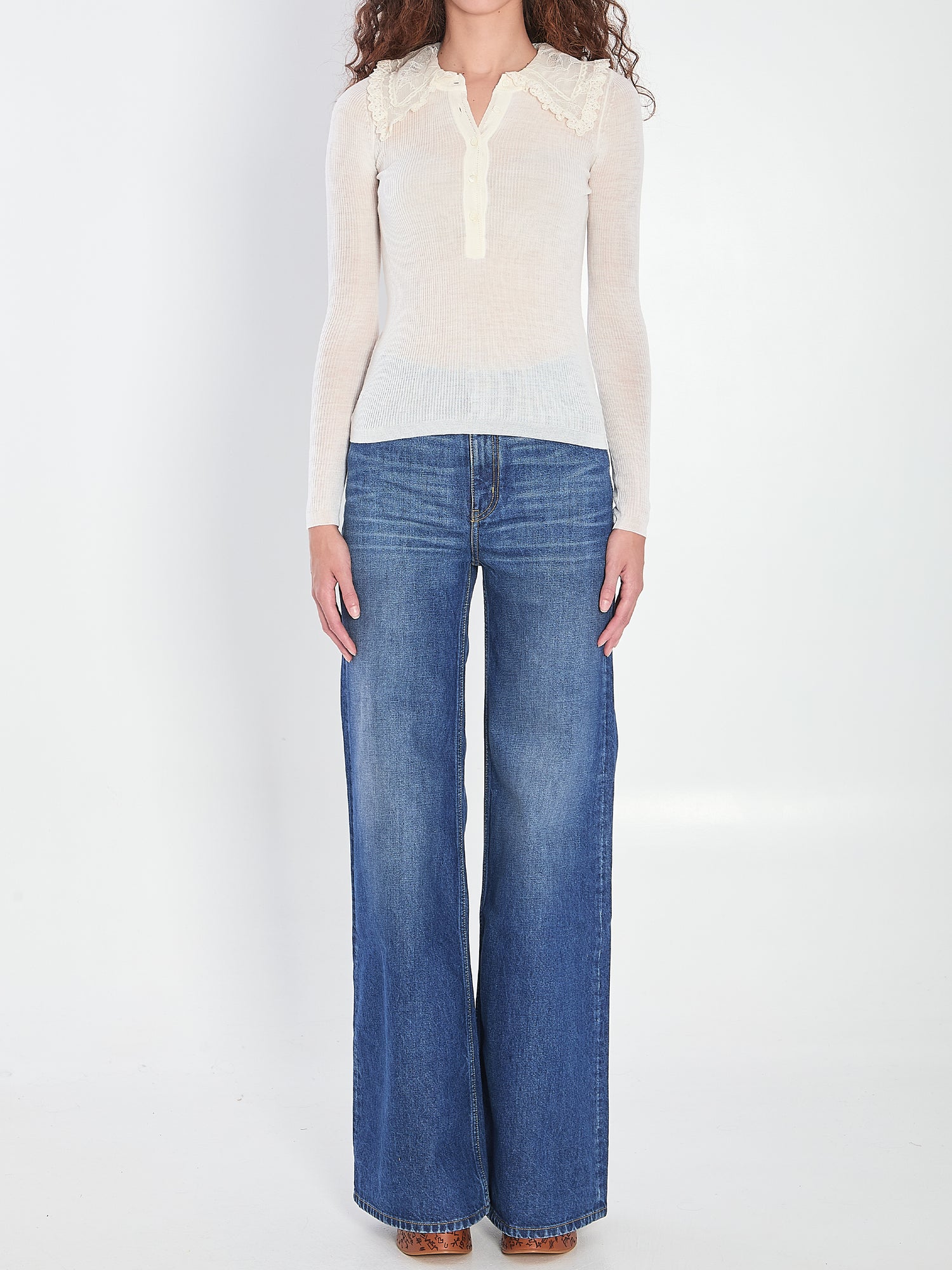 CHLOE 38 shirt with lace collar