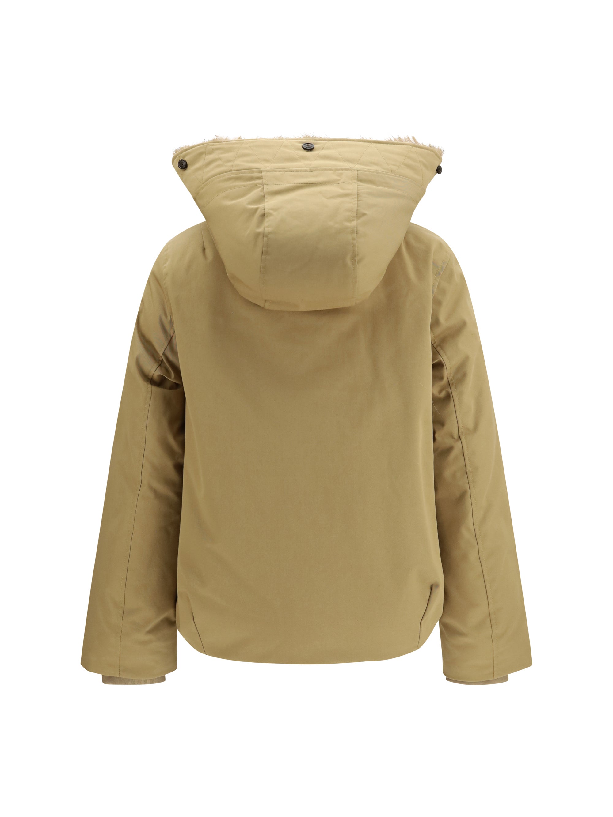 short hooded parka with fur trim