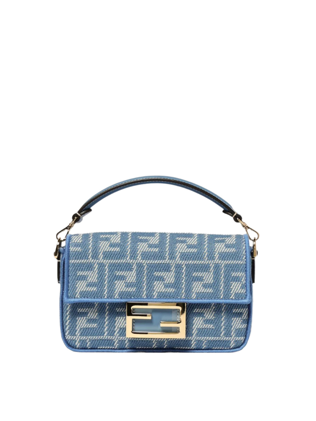 FF Mini Baguette Denim Shoulder Bag