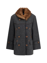 PRADA 36 double-breasted caban with a shearling trim