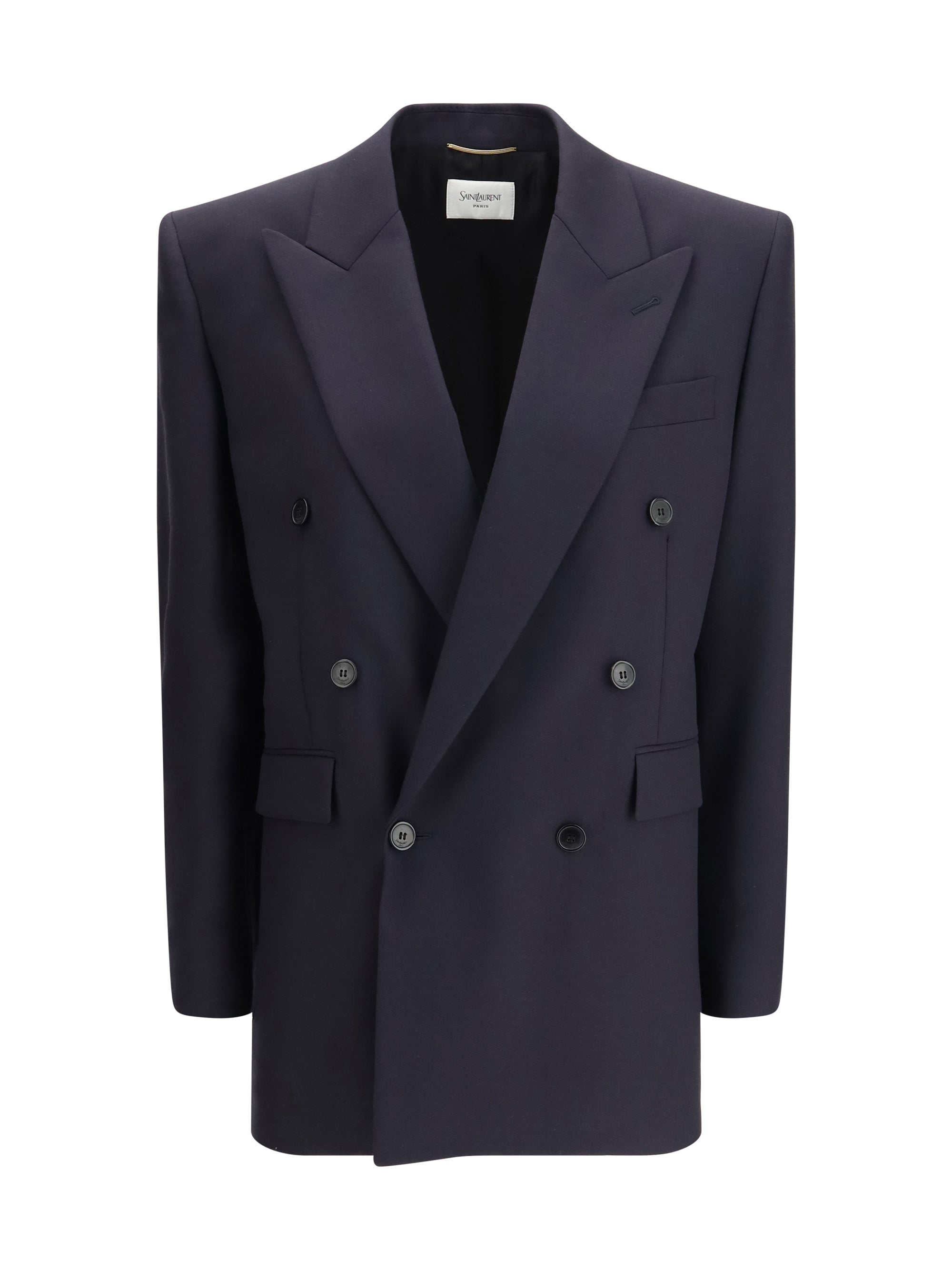 SAINT LAURENT 40 long wool-gabardine blazer