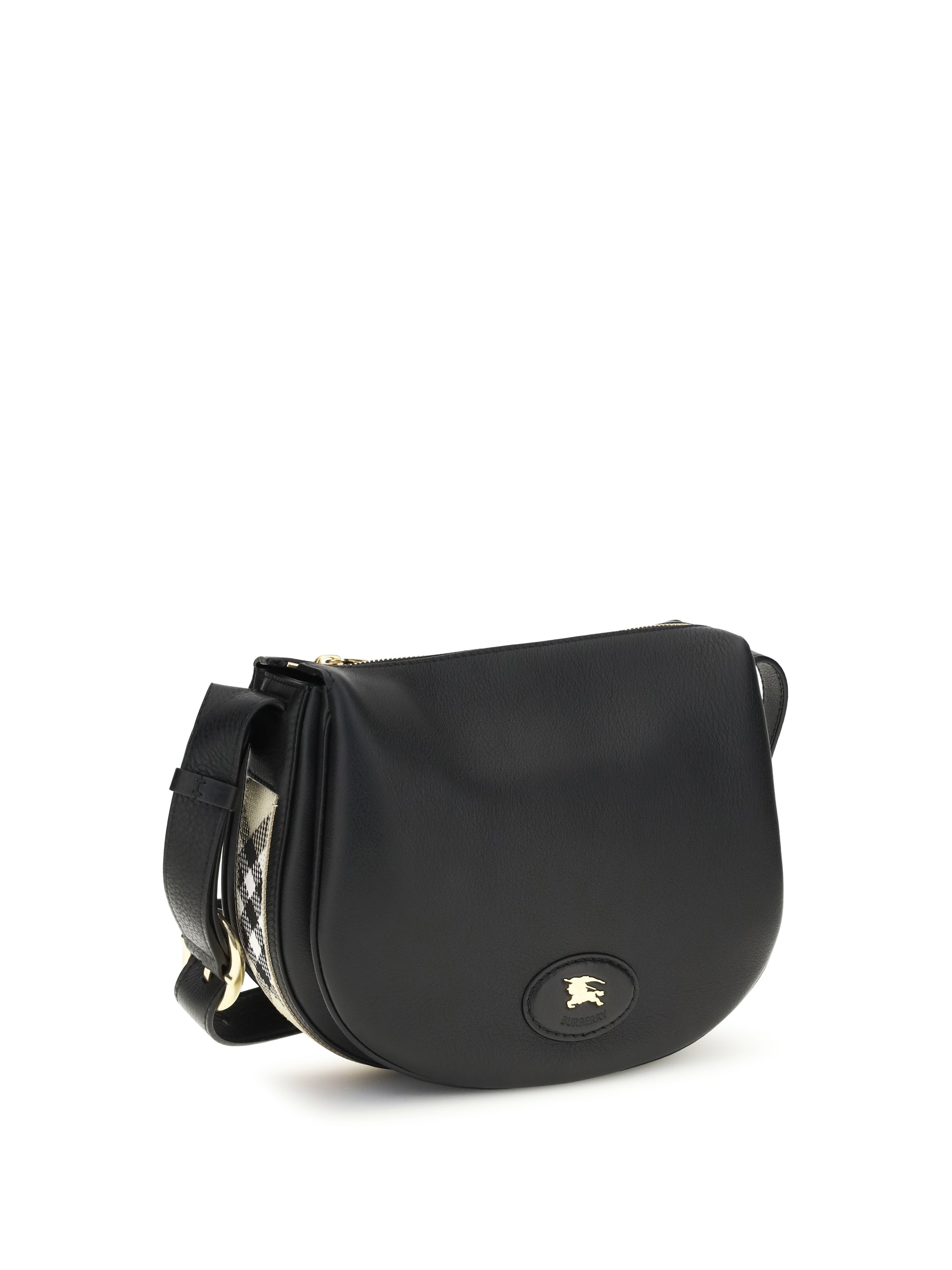 embossed leather shoulder bag with logo patch