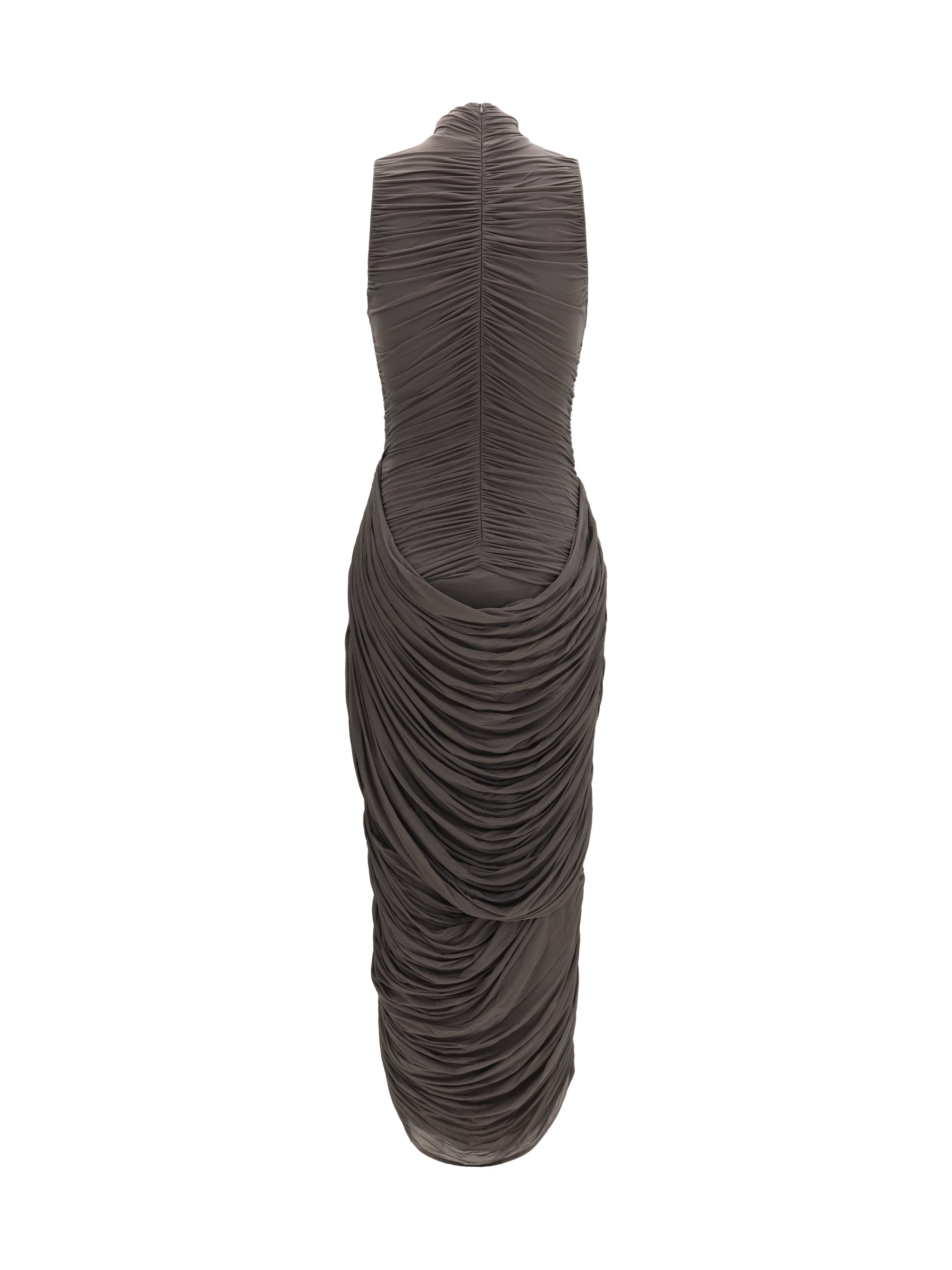draped high-neck midi dress