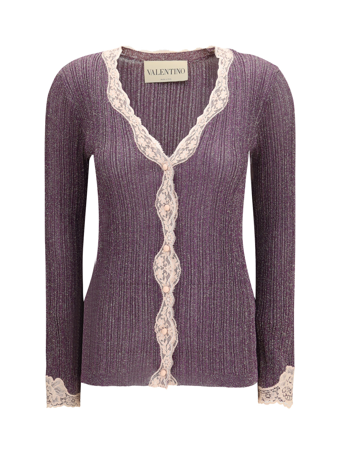 VALENTINO L lurex knit cardigan with lace