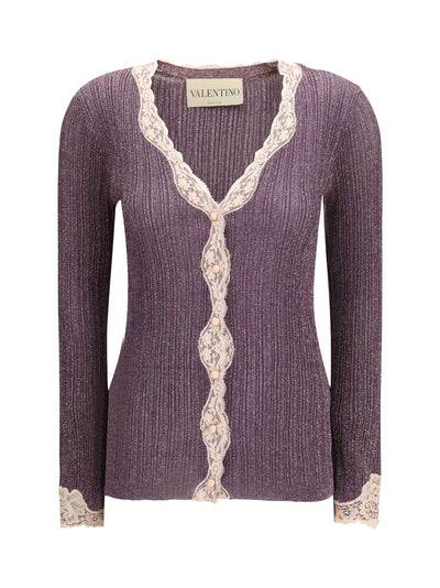 lurex knit cardigan with lace